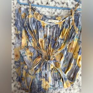 bishop + young Blue and Gold Pleated Maxi Dress